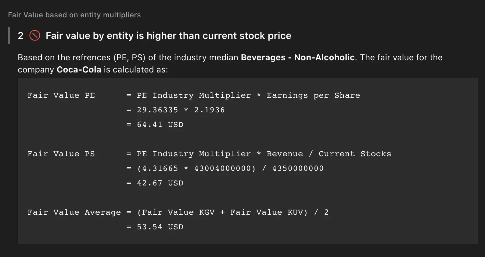 Fair Value of Coca Cola (KO) calculated on PE and PS Ratios