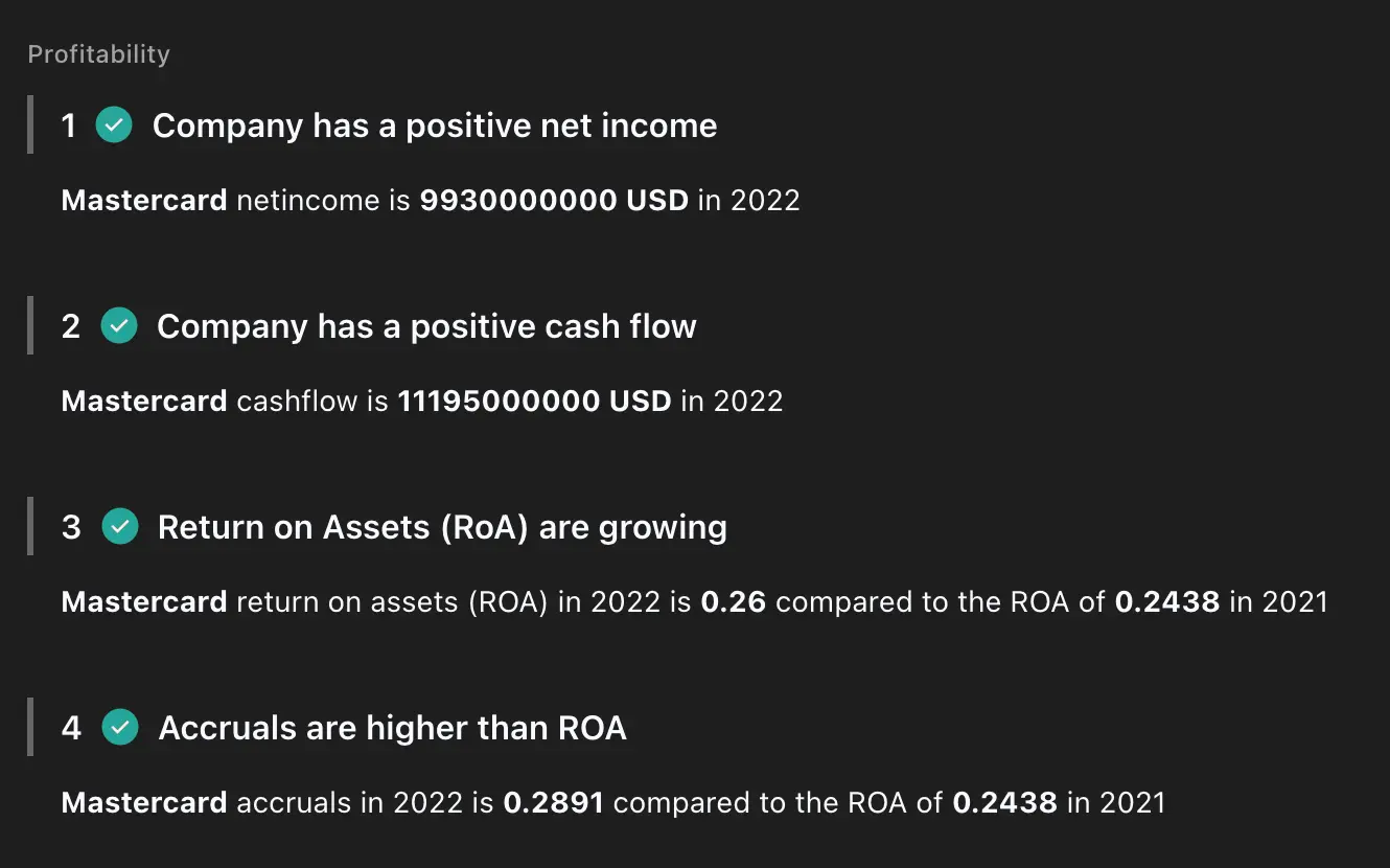 Profitability by Piotroski F-Score for Mastercard (MA)